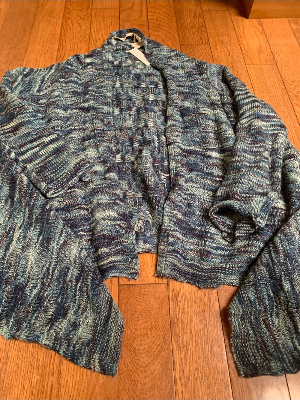 Soft Surroundings Teal, Navy & Light Blue Marled Open-Front Cardigan - Picture 4 of 4